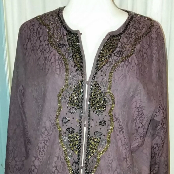 Chicos 3 Long Sleeve Jacket Blazer coat sweater purple black floral Embroidered - Picture 1 of 6